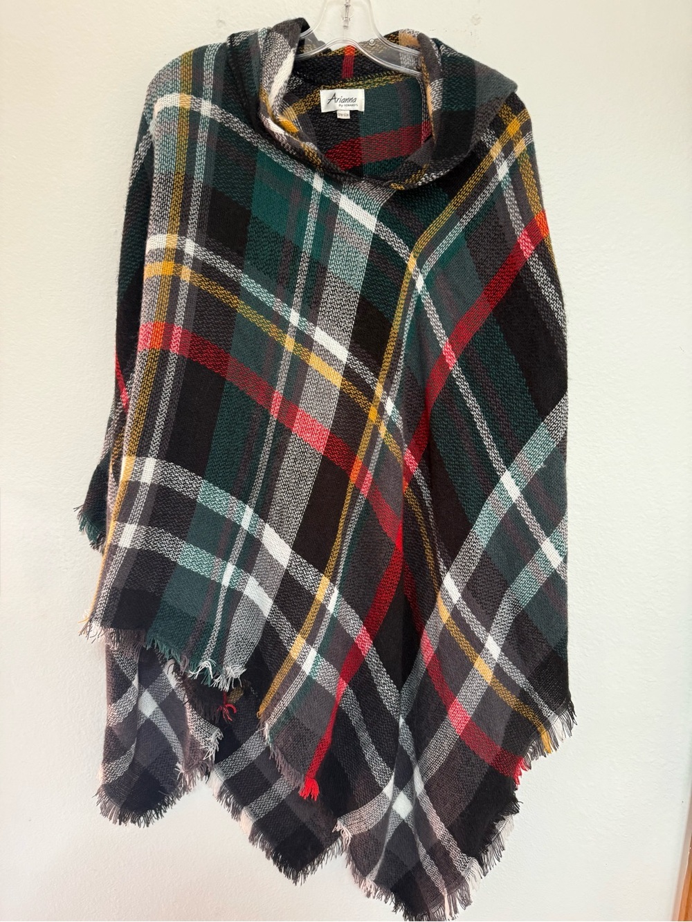 Arianna Plaid Hooded Poncho in Black and Green